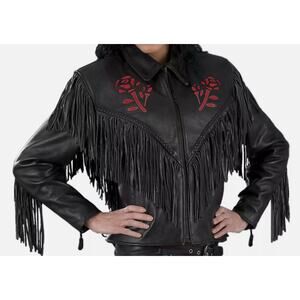 Vintage Free People Garbage Soup Whimsy Goth Leather Moto Jacket Fringe M